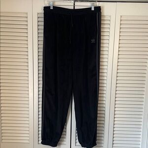 adidas Mens ribbed velour Jogger Pants w/ Side Stripes Sz XL drawstring black